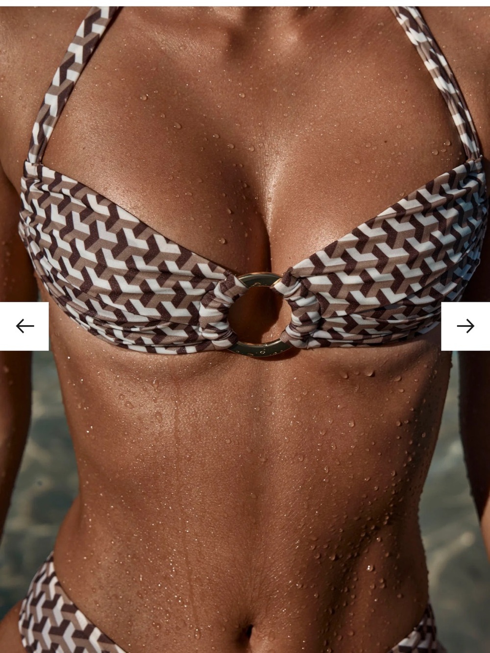 Monday Swimwear husk geo size medium.  Geometric Ring-Front Bikini TOP. Worn 3x